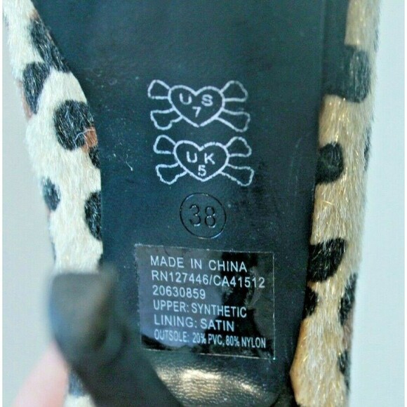 Iron Fist Heels Leopard Hair Flower Pinup Peep Toe Shoes Womens Size 7 - Picture 9 of 9